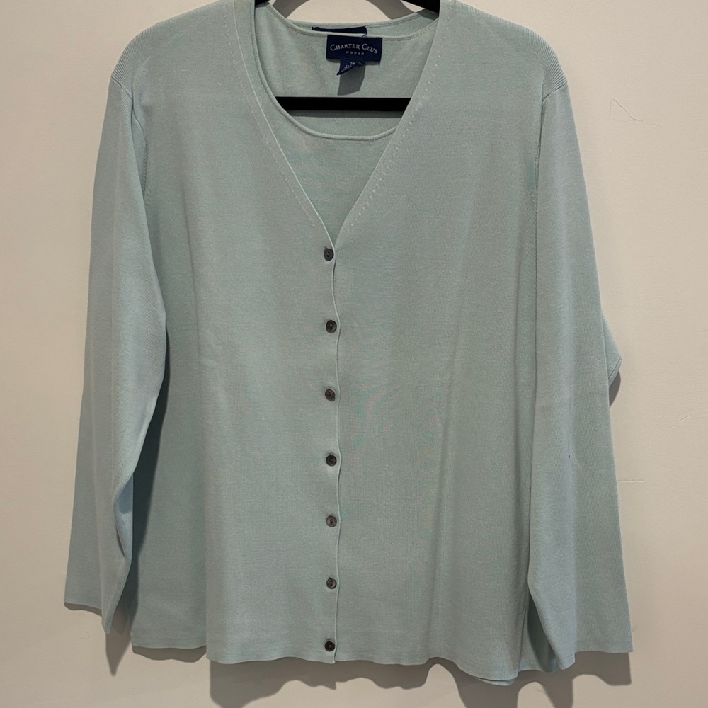 Charter Club Light Blue Button-Up Cardigan